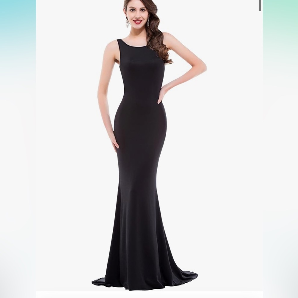Black floor length dress with small train- stretchy